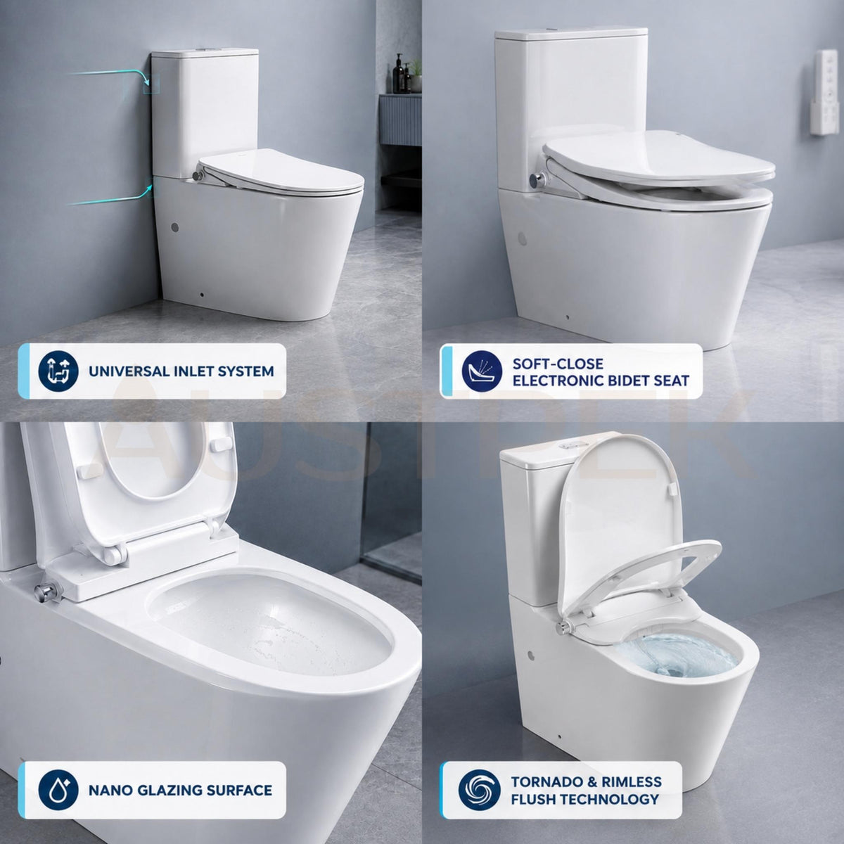 ATTICA GAIA BIDET W/ REMOTE CONTROL AND INSPIRE RADIANT RIMLESS BTW TOILET PACKAGE D-SHAPE GLOSS WHITE