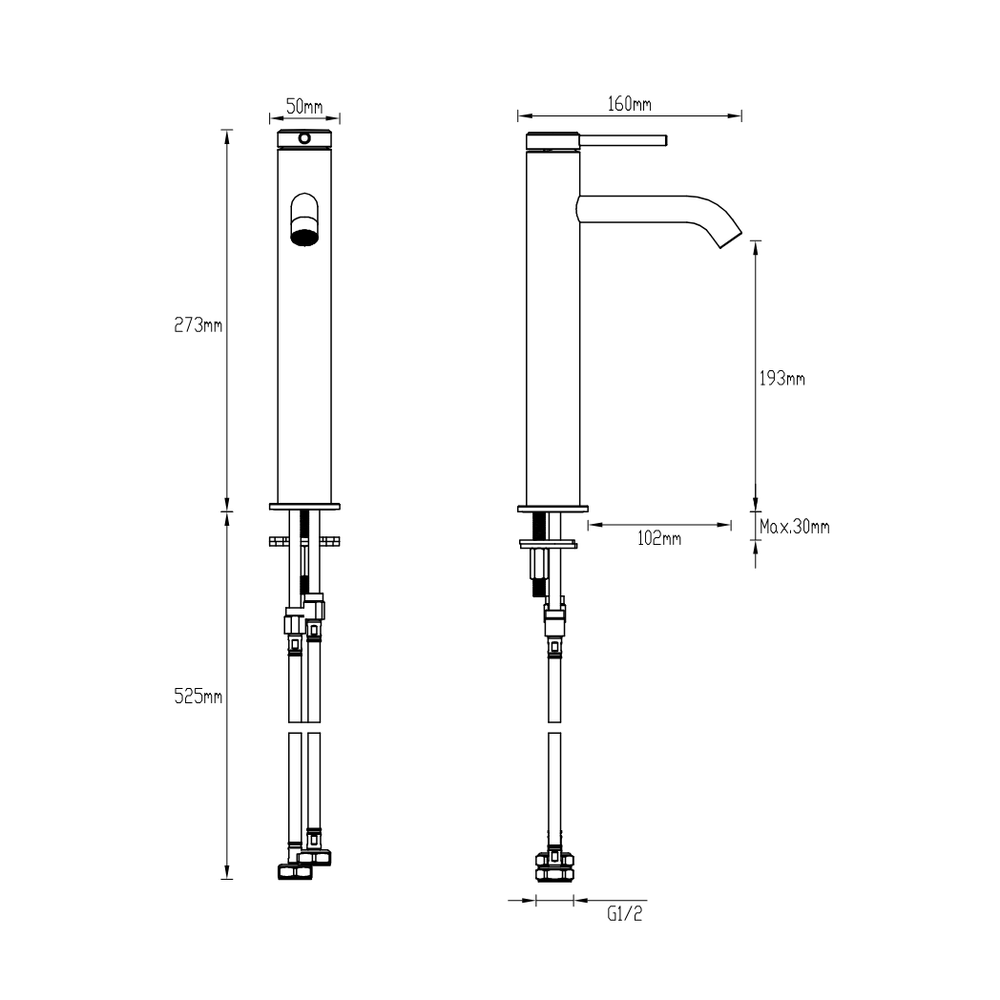 GARETH ASHTON POCO TALL BASIN MIXER BLACK - technical drawing