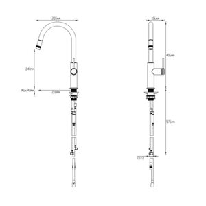 GARETH ASHTON POCO PULL-OUT SINK MIXER CHROME - technical drawing