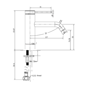 GARETH ASHTON POCO BASIN MIXER CHROME - technical drawing