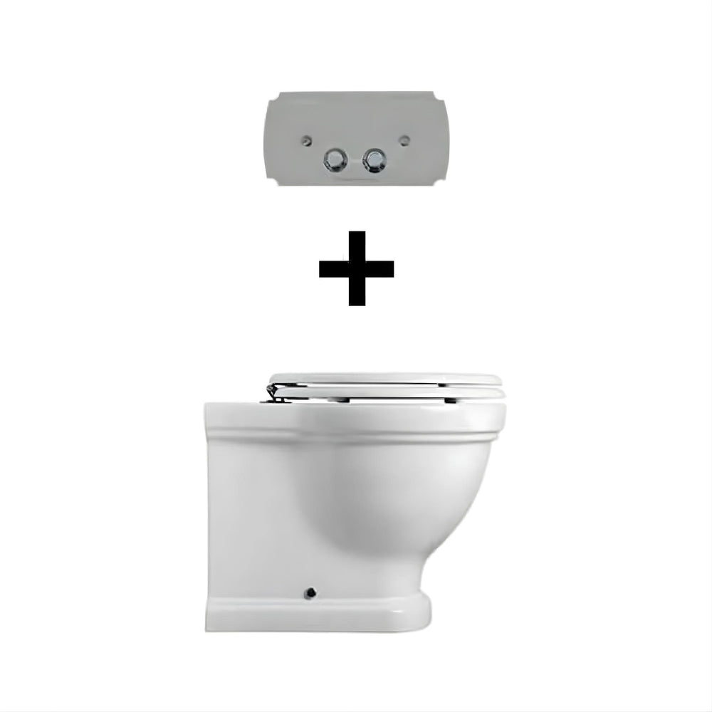 TURNER HASTINGS CLAREMONT RIMLESS FLOOR MOUNTED PAN AND SEAT WITH GEBERIT IN-WALL CISTERN AND TRADITIONAL BRUSHED NICKEL FLUSH PLATE PACKAGE GLOSS WHITE