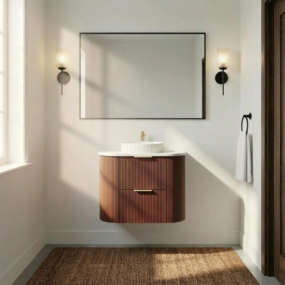 CETO ARTIS WALNUT 750MM SINGLE BOWL WALL HUNG VANITY