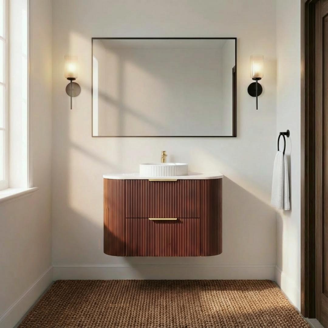 CETO ARTIS WALNUT 900MM SINGLE BOWL WALL HUNG VANITY
