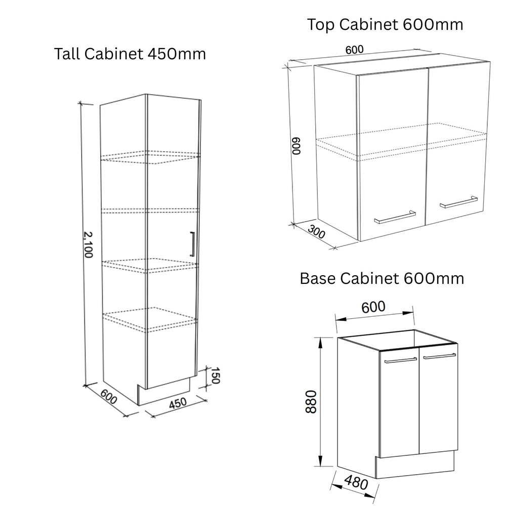 TIMBERLINE CUSTOM 2398MM LAUNDRY BASE, TALL AND WALL CABINET WITH LAUNDRY RAIL PACKAGE