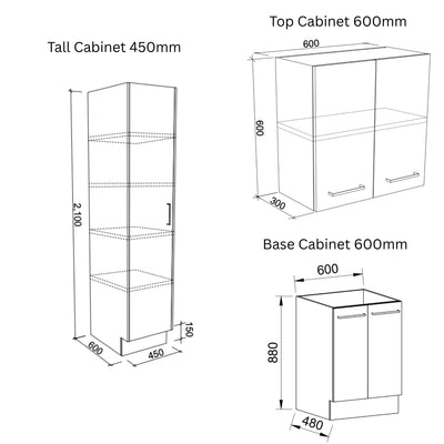 TIMBERLINE CUSTOM 2398MM LAUNDRY BASE, TALL AND WALL CABINET WITH LAUNDRY RAIL PACKAGE