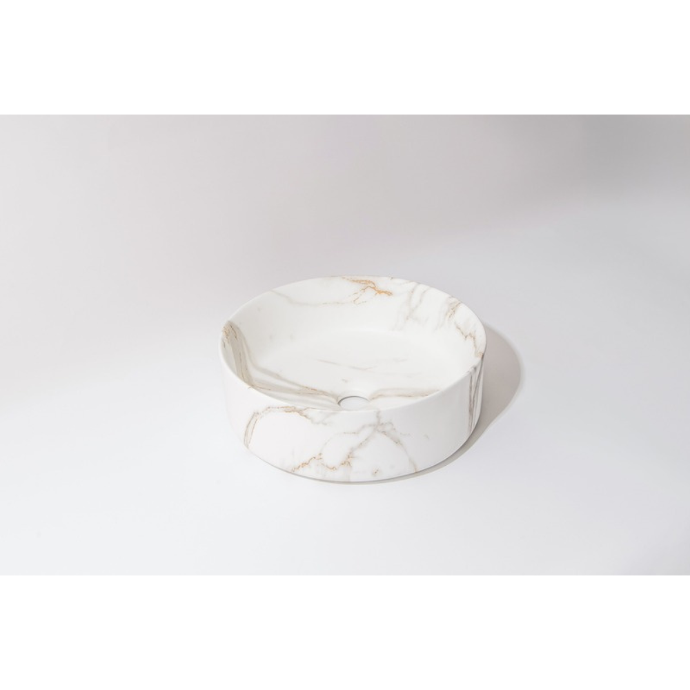 CLAYA ROUND ABOVE COUNTER BASIN MATTE WHITE CARRARA MARBLE LOOK 360MM