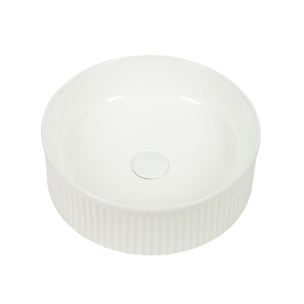 CLAYA ROUND FLUTED ABOVE COUNTER BASIN GLOSS WHITE 370MM