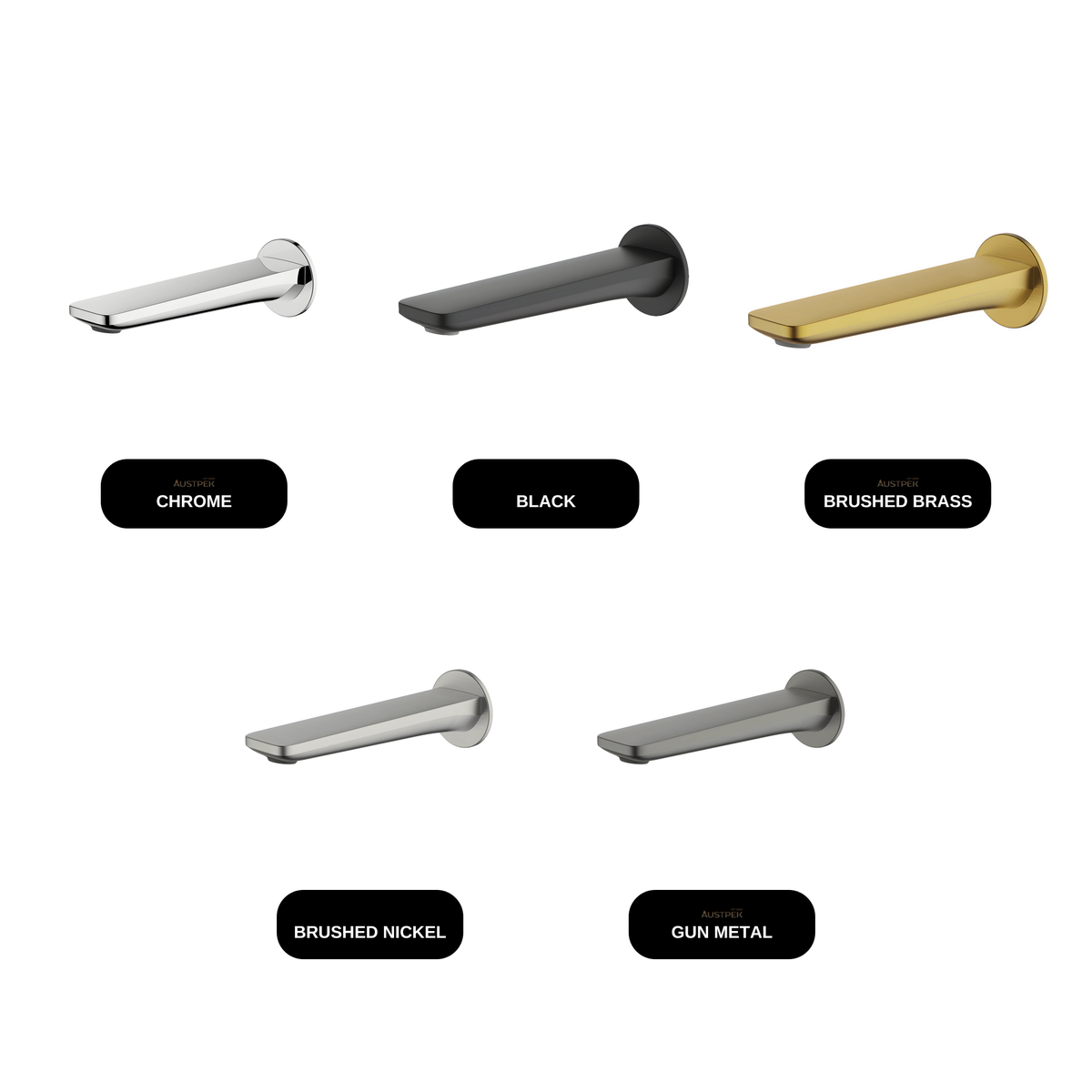 GARETH ASHTON VELA BASIN / BATH SPOUT 220MM - available finishes (Black, Brushed Brass, Brushed Nickel, Chrome, Gun Metal)