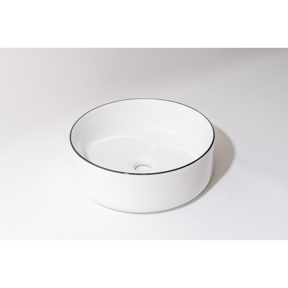 CLAYA ROUND ABOVE COUNTER BASIN GLOSS WHITE BLACK RIM 360MM