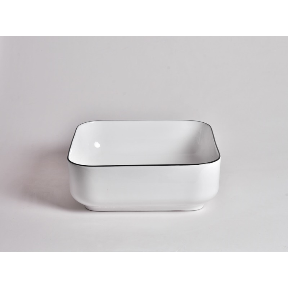 CLAYA SQUARE ABOVE COUNTER BASIN GLOSS WHITE BLACK RIM 380MM