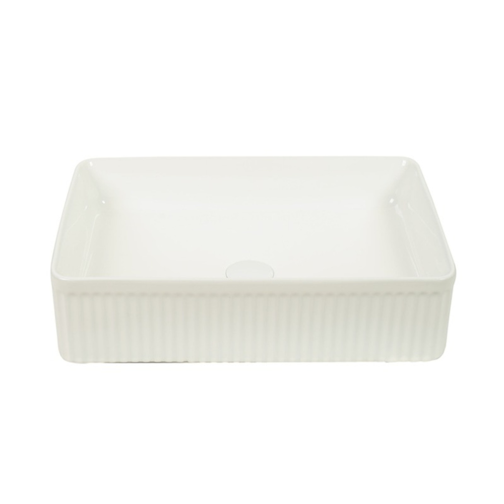 CLAYA LUCID RECTANGULAR FLUTED ABOVE COUNTER BASIN GLOSS WHITE 500MM