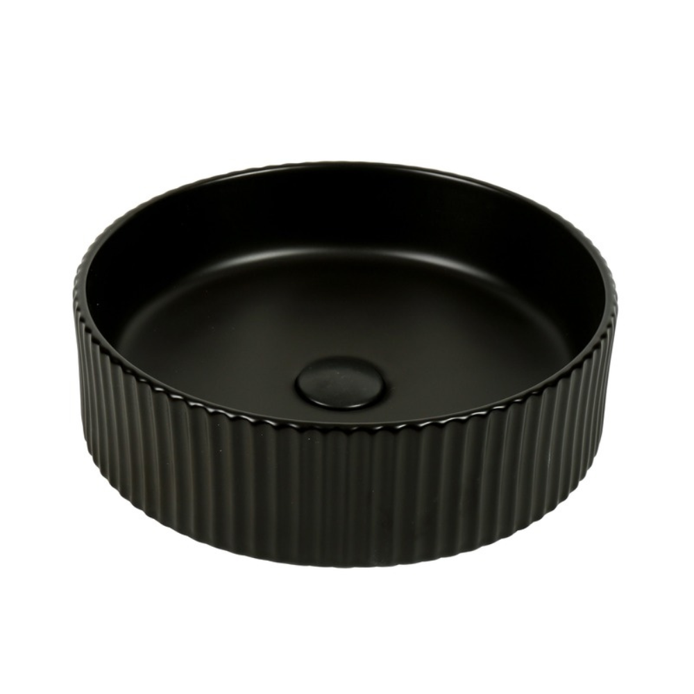 CLAYA ROUND FLUTED ABOVE COUNTER BASIN MATTE BLACK 400MM