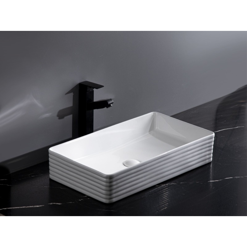 CLAYA RECTANGULAR FLUTED ABOVE COUNTER BASIN GLOSS WHITE 620MM