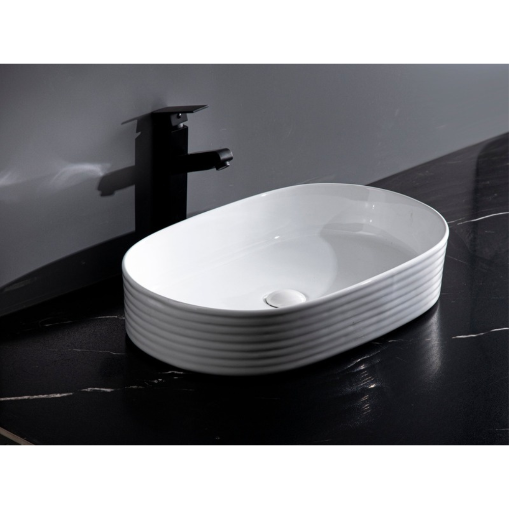 CLAYA PILL FLUTED ABOVE COUNTER BASIN GLOSS WHITE 605MM