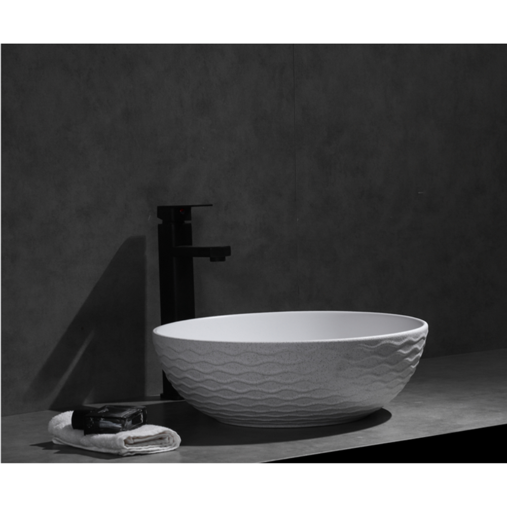 CLAYA POLAR WAVY ROUND ABOVE COUNTER BASIN TEXTURED MATTE WHITE 400MM