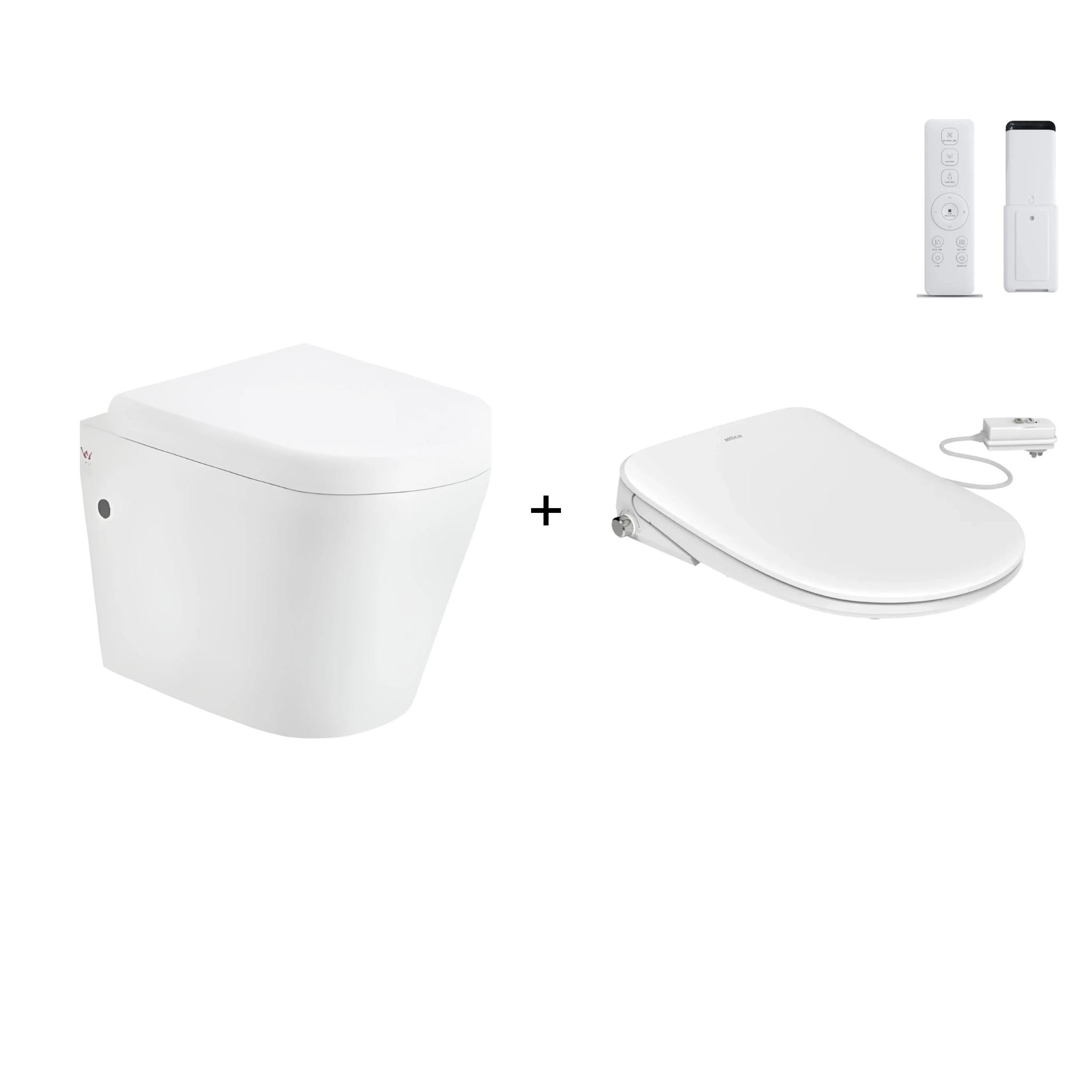 ATTICA GAIA WASHLET W/ REMOTE CONTROL AND INSPIRE ALZANO RIMLESS WALL HUNG TOILET PACKAGE D-SHAPE GLOSS WHITE