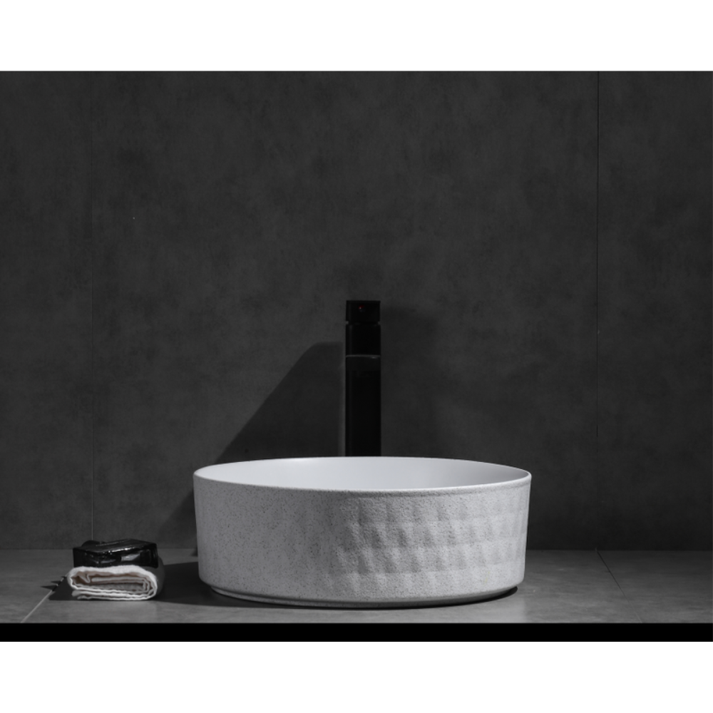 CLAYA POLAR DIAMOND ROUND ABOVE COUNTER BASIN TEXTURED MATTE WHITE 360MM