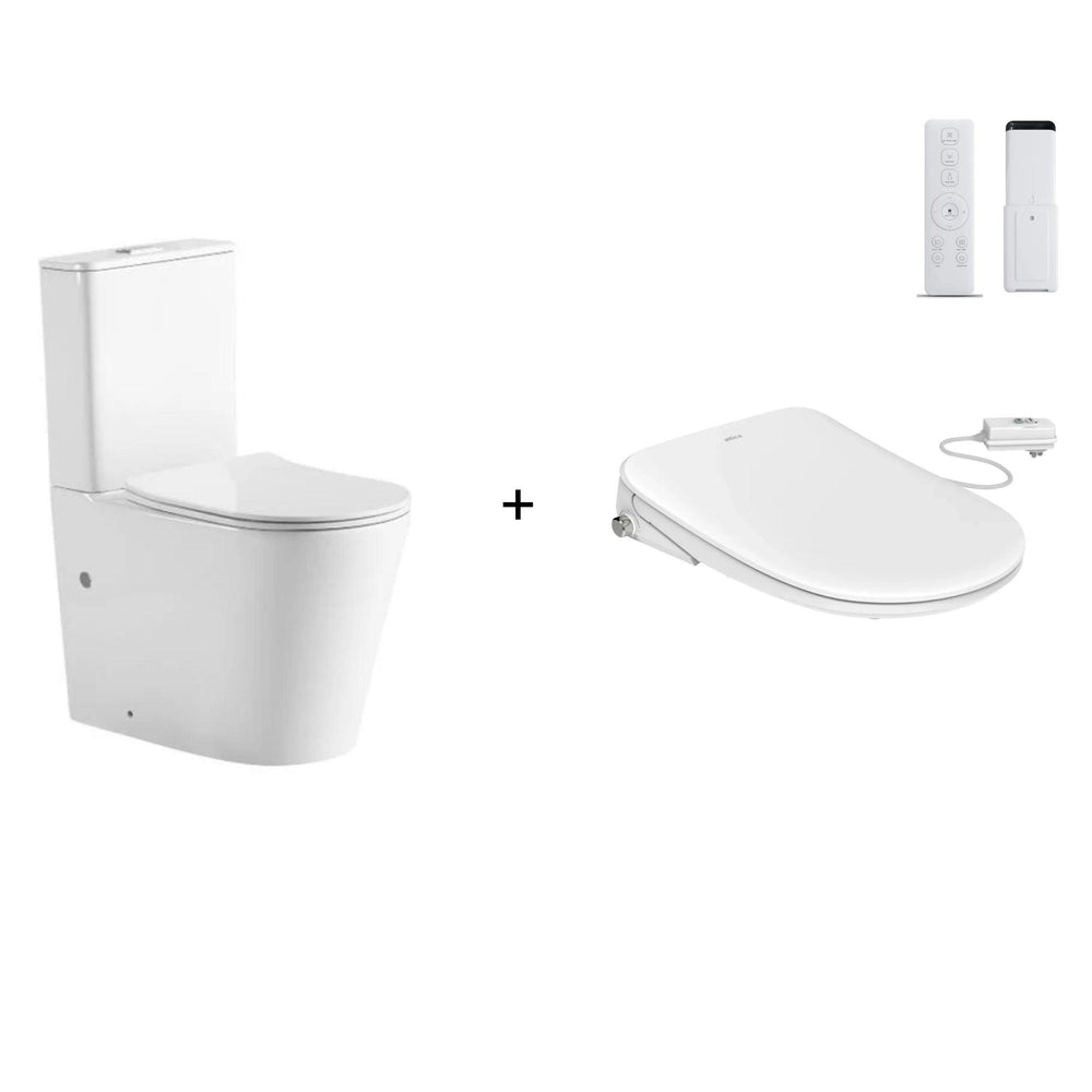 ATTICA GAIA BIDET W/ REMOTE CONTROL AND INSPIRE RADIANT RIMLESS BTW TOILET PACKAGE D-SHAPE GLOSS WHITE