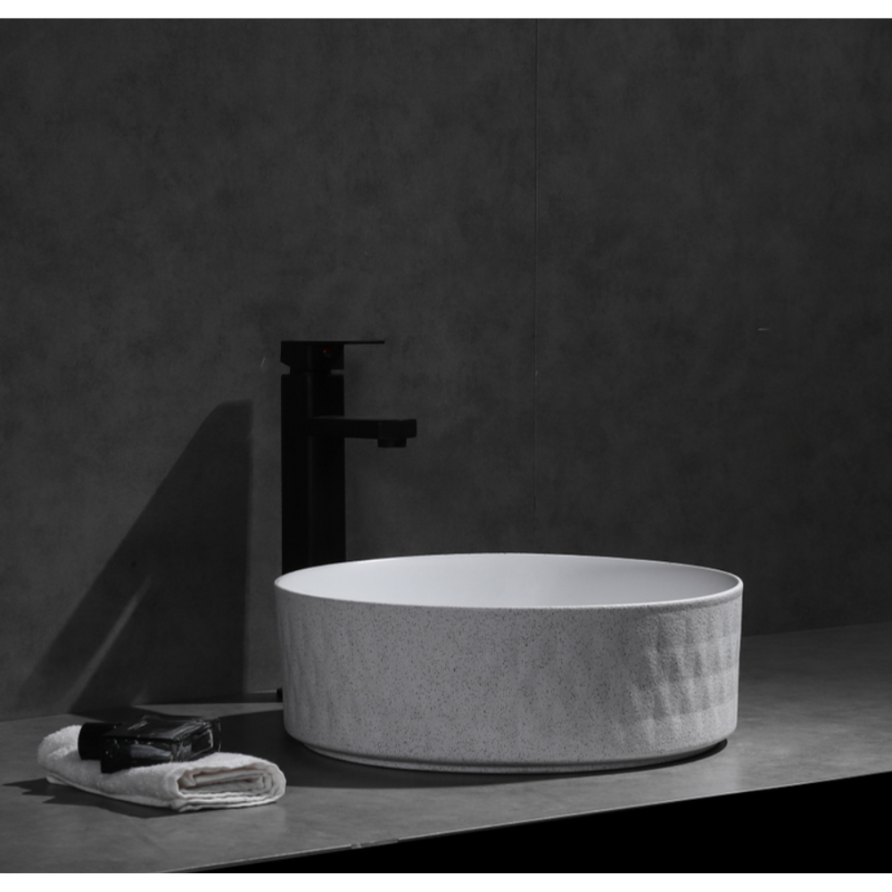 CLAYA POLAR DIAMOND ROUND ABOVE COUNTER BASIN TEXTURED MATTE WHITE 360MM