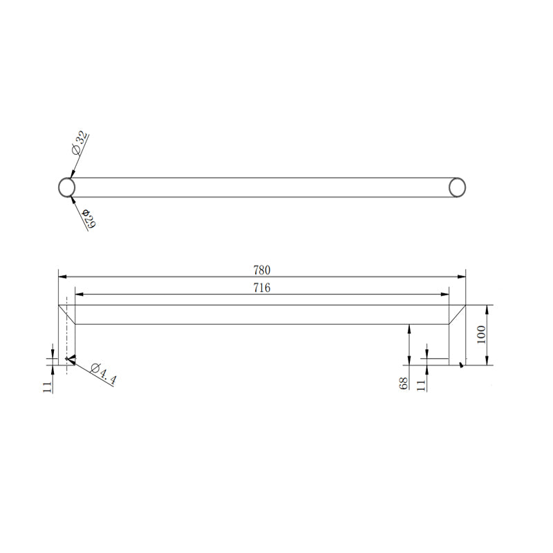 NORICO ROUND HORIZONTAL SINGLE BAR HEATED TOWEL RACK BRUSHED BRASS 780MM