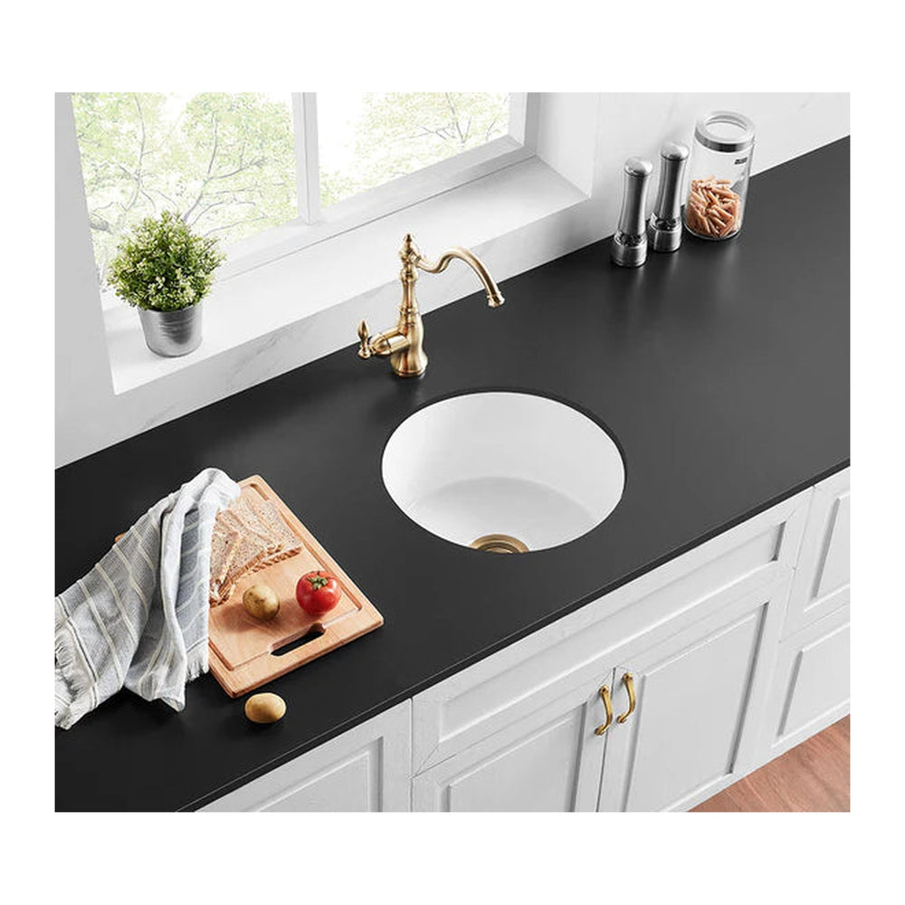 VITO NADIA ROUND SINGLE BOWL INSET AND UNDERMOUNT FIRECLAY KITCHEN SINK GLOSS WHITE 470MM