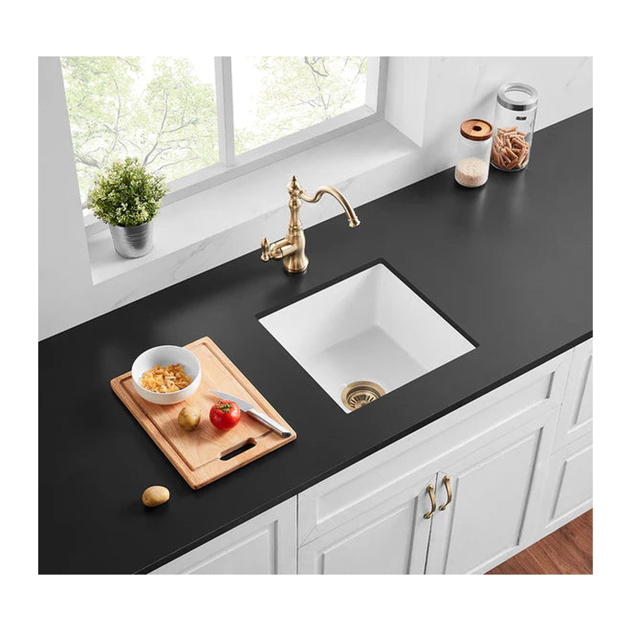 VITO NADIA SINGLE BOWL INSET AND UNDERMOUNT FIRECLAY KITCHEN SINK GLOSS WHITE 457MM