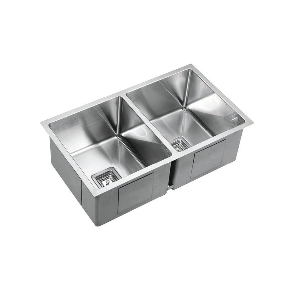 VITO STAINLESS STEEL DOUBLE BOWL INSET AND UNDERMOUNT KITCHEN SINK 775MM