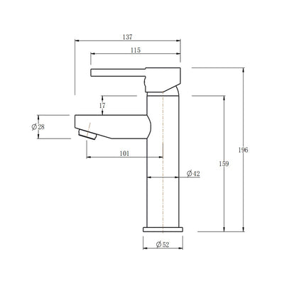 AQUAPERLA LUCID PIN BASIN MIXER 196MM BLACK