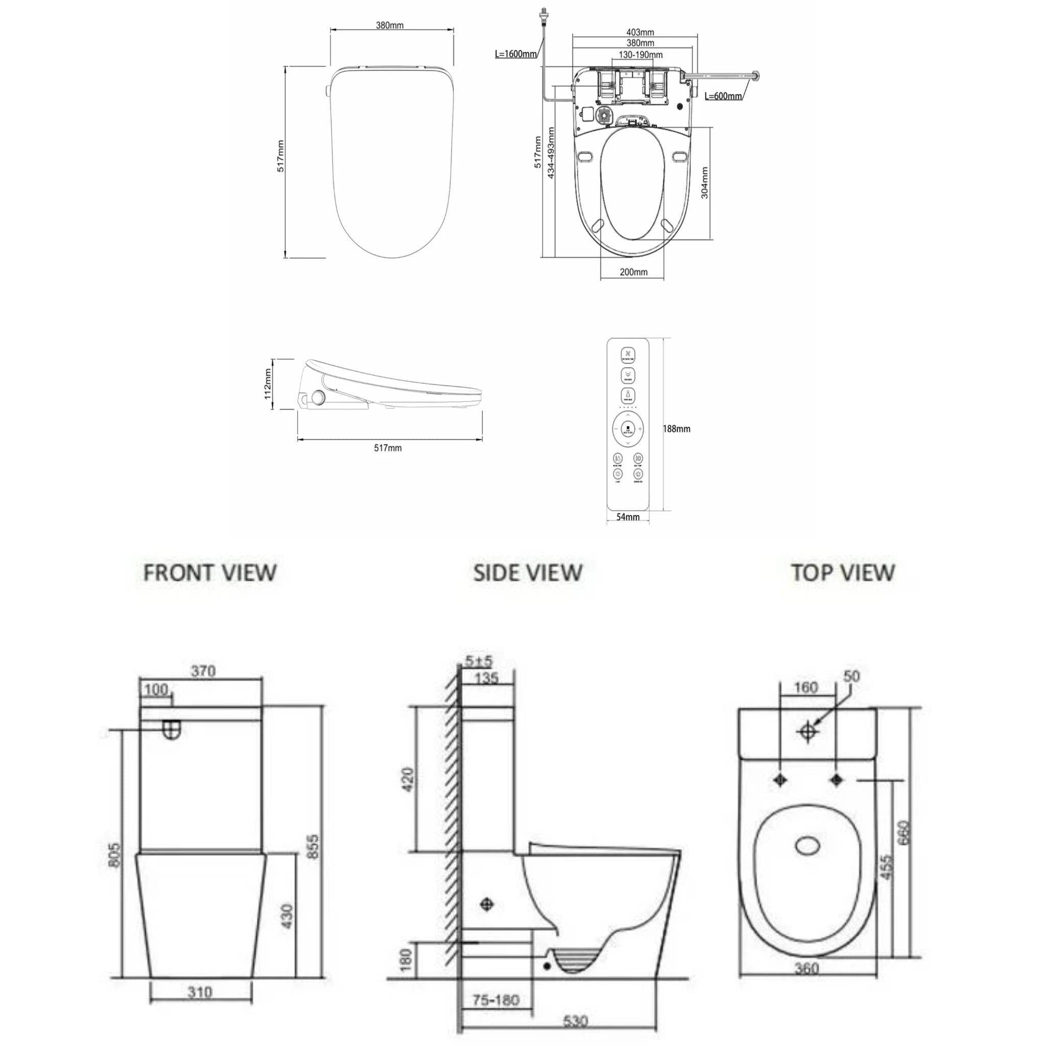 ATTICA GAIA WASHLET W/ REMOTE CONTROL AND INSPIRE RADIANT RIMLESS BTW TOILET PACKAGE D-SHAPE GLOSS WHITE