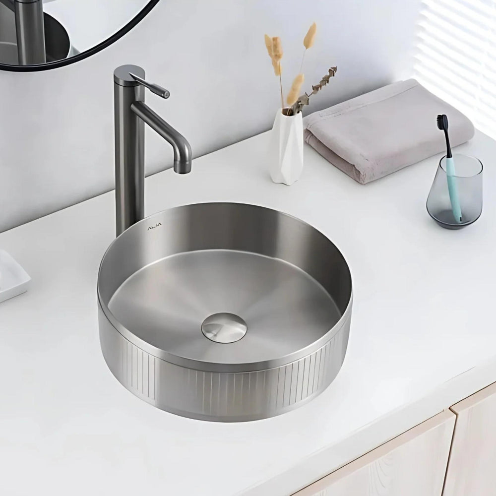 ALIA TEXTURED-SS ABOVE COUNTER BASIN STAINLESS STEEL BRUSHED SILVER 400MM