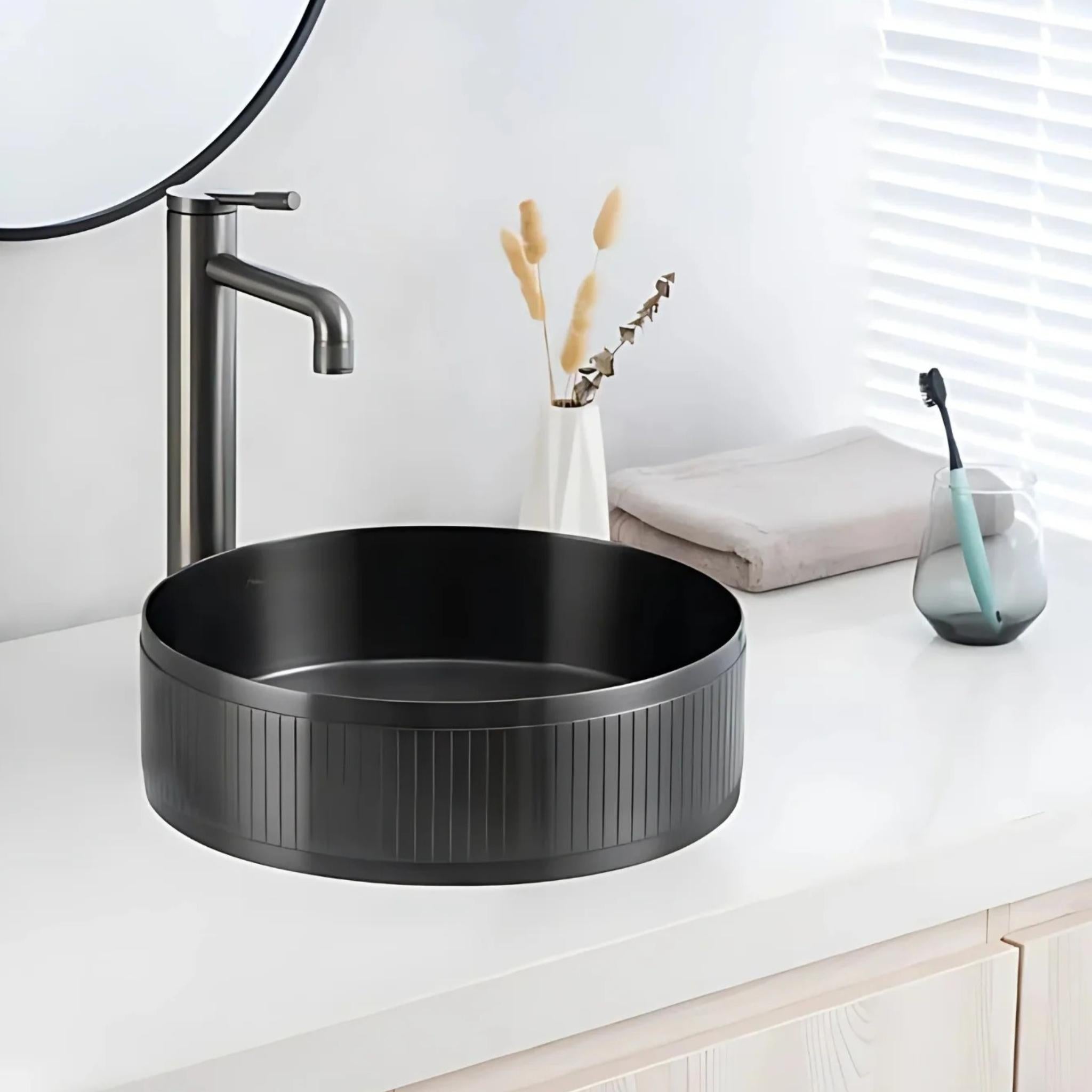 ALIA TEXTURED-SS ABOVE COUNTER BASIN STAINLESS STEEL GUNMETAL GREY 400MM