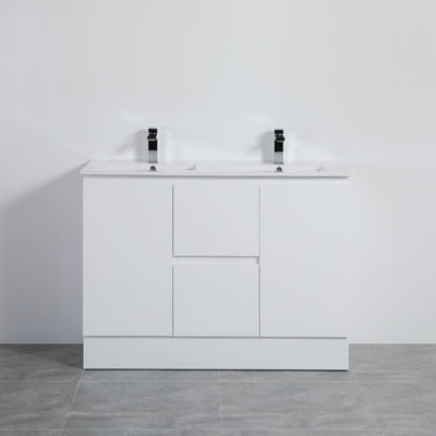 LUKKA ALPHA GLOSS WHITE 1200MM DOUBLE BOWL FLOOR STANDING VANITY WITH KICKBOARD