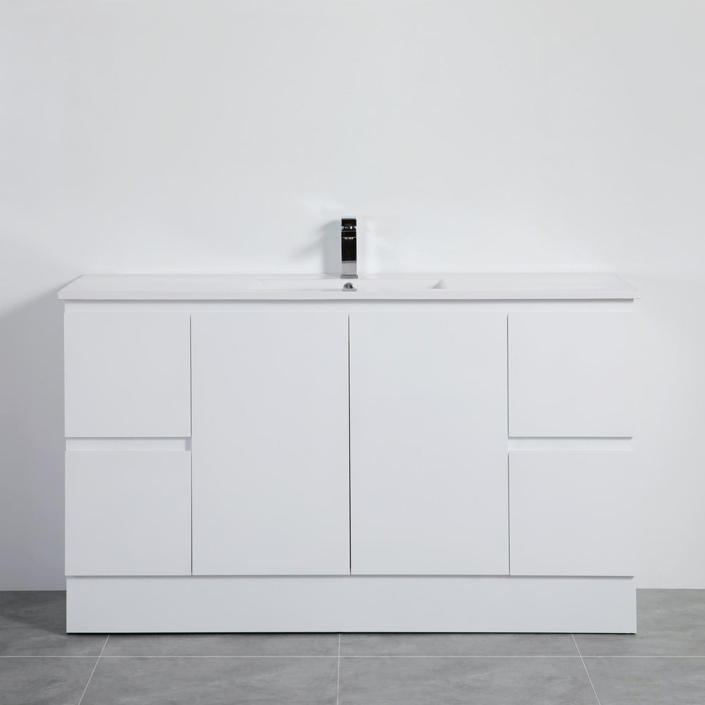 LUKKA ALPHA GLOSS WHITE 1500MM SINGLE BOWL FLOOR STANDING VANITY WITH KICKBOARD