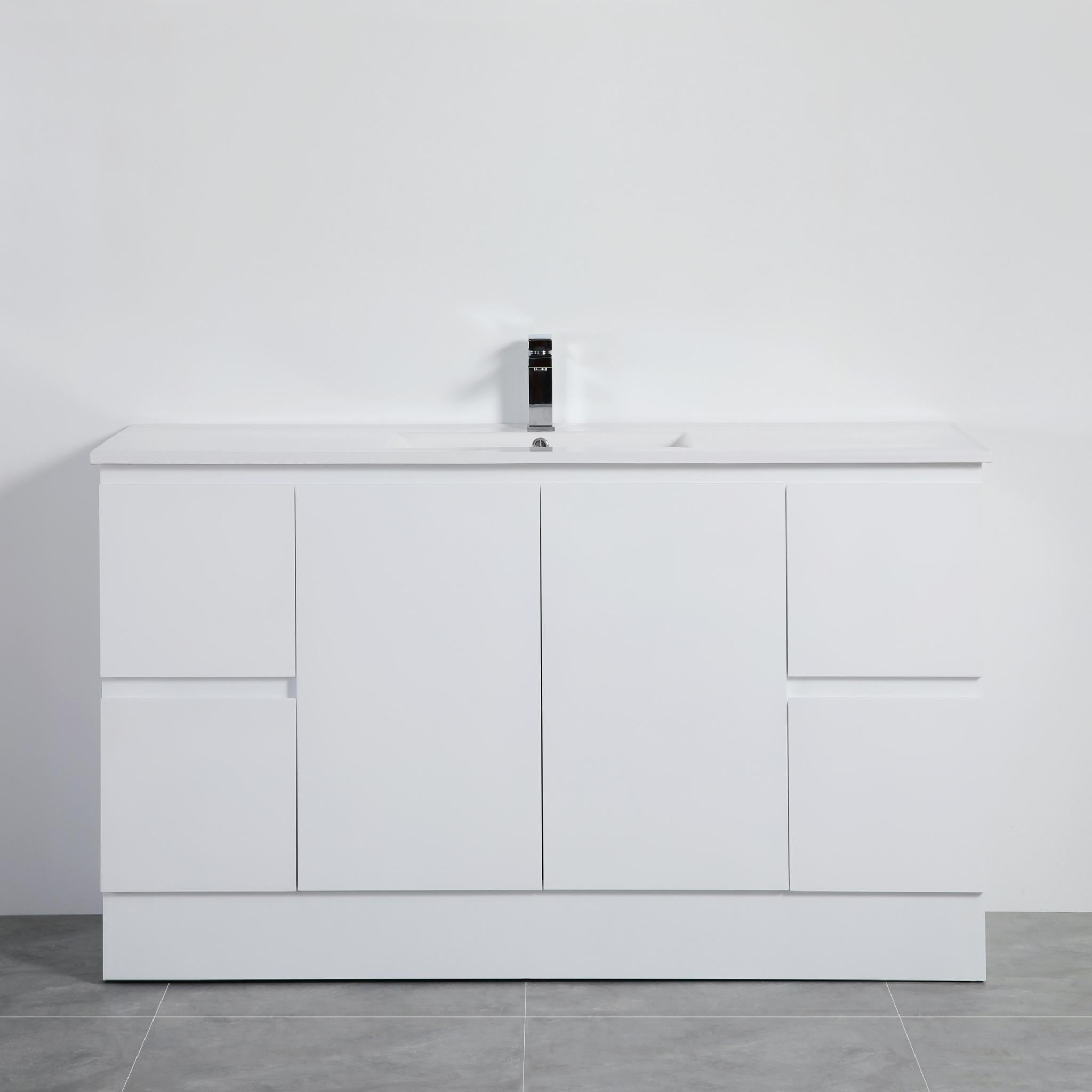 LUKKA ALPHA GLOSS WHITE 1500MM SINGLE BOWL FLOOR STANDING VANITY WITH KICKBOARD