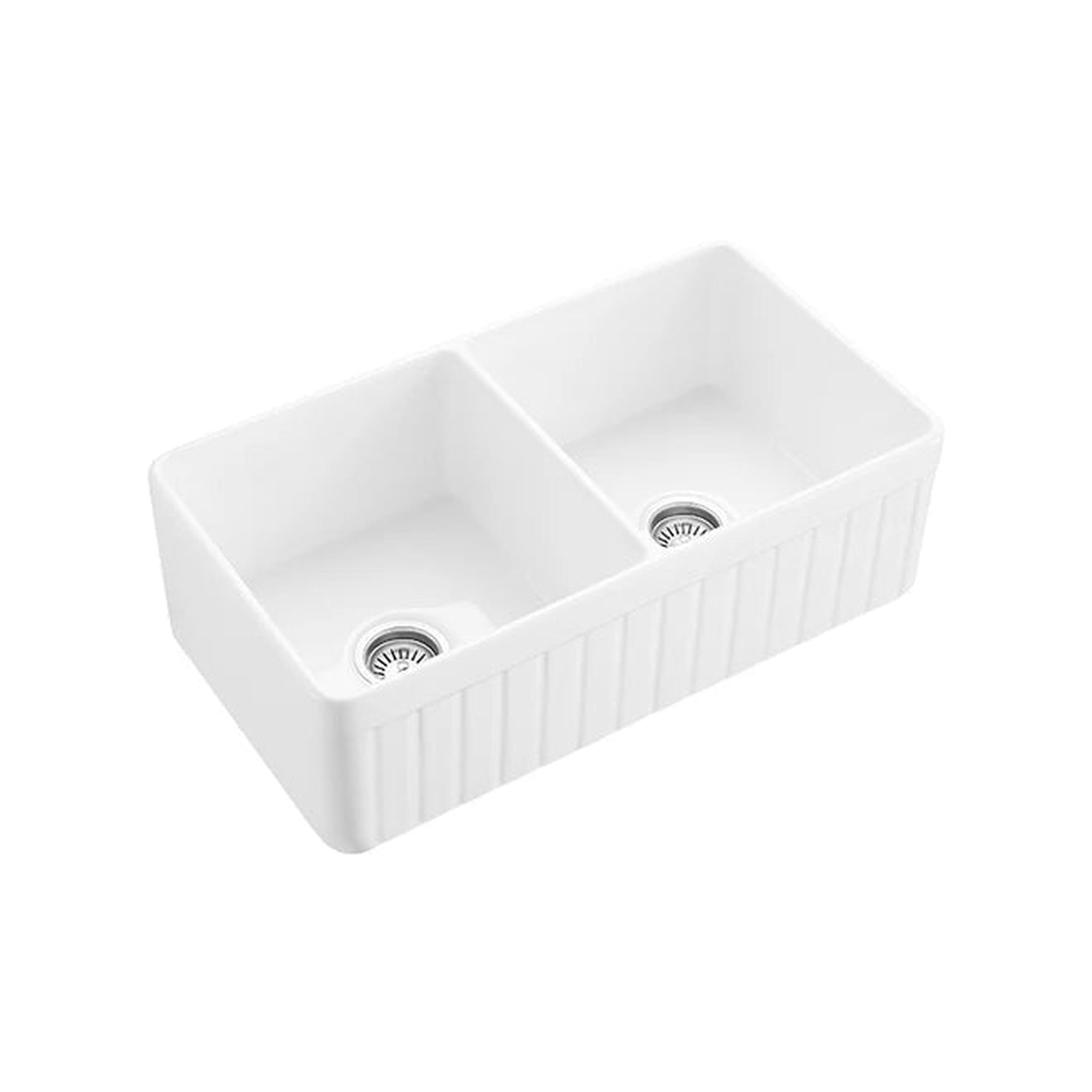 VITO BRADLEY FIRECLAY DOUBLE BOWL FARMHOUSE KITCHEN SINK GLOSS WHITE 838MM