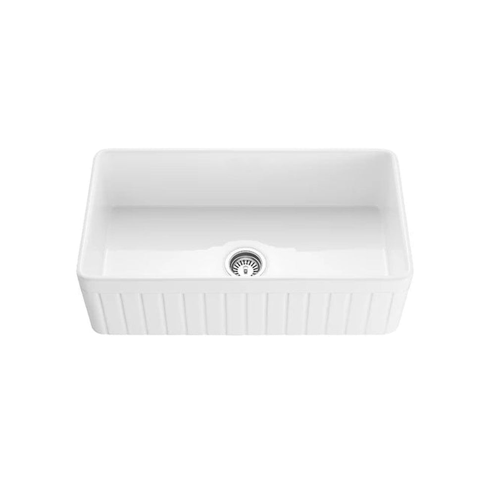 VITO BRADLEY FIRECLAY SINGLE BOWL FARMHOUSE KITCHEN SINK GLOSS WHITE 838MM