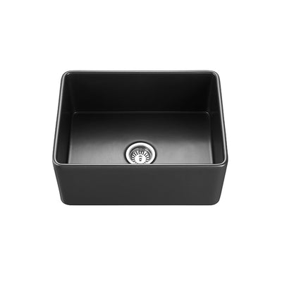 VITO CLAYTON FIRECLAY SINGLE BOWL FARMHOUSE KITCHEN SINK MATTE BLACK 600MM