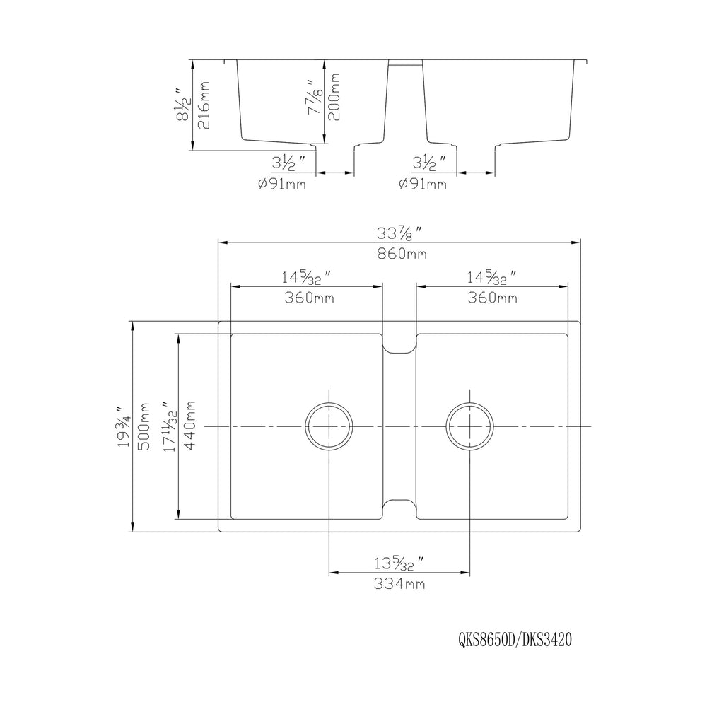 VITO QUARTZ DOUBLE BOWL TOP-MOUNT KITCHEN SINK MATTE BLACK 860MM