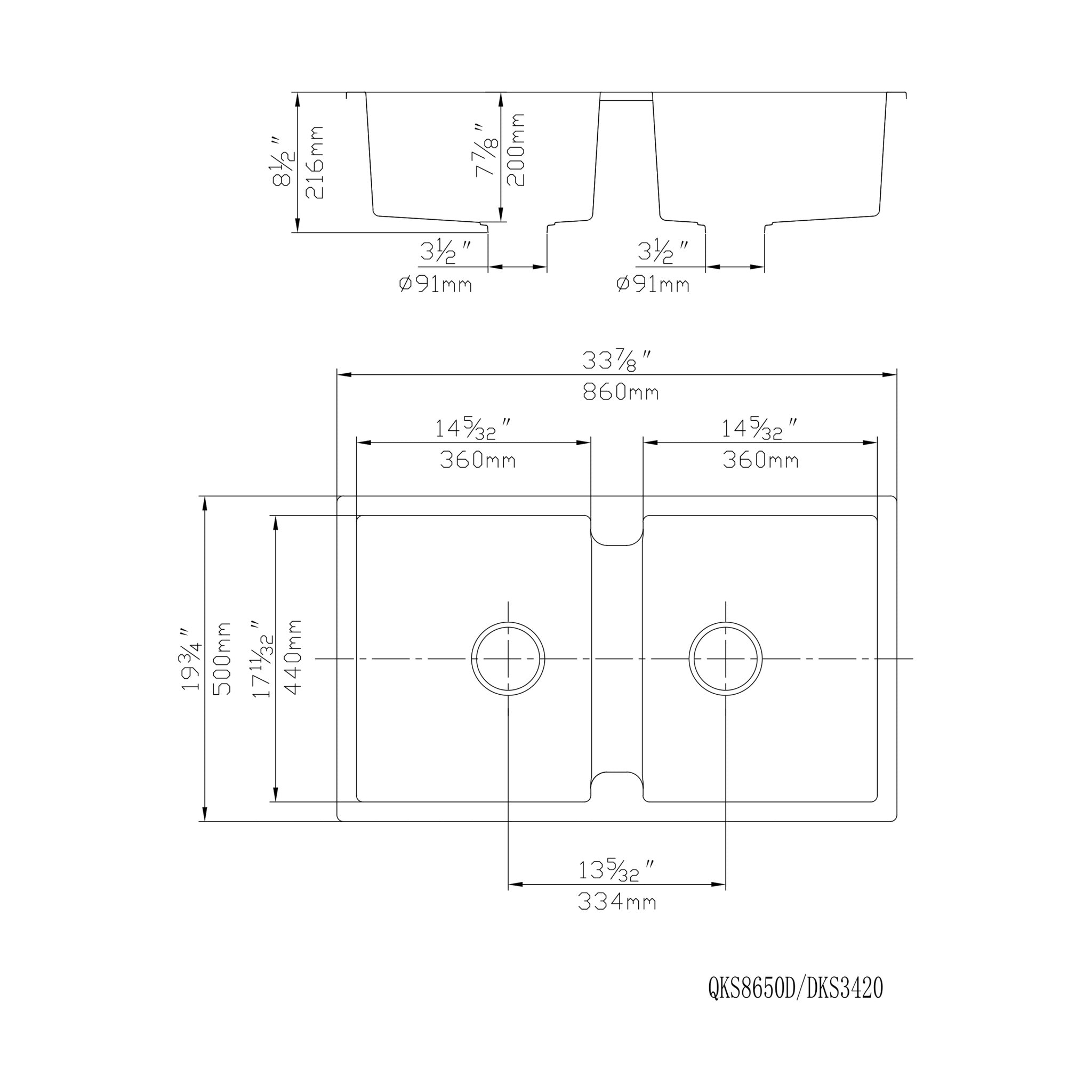 VITO QUARTZ DOUBLE BOWL TOP-MOUNT KITCHEN SINK MATTE BLACK 860MM