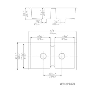 VITO QUARTZ DOUBLE BOWL TOP-MOUNT KITCHEN SINK MATTE BLACK 860MM