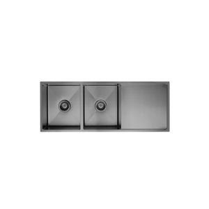 VITO STAINLESS STEEL DOUBLE BOWL INSET AND UNDERMOUNT KITCHEN SINK WITH DRAINER 1160MM