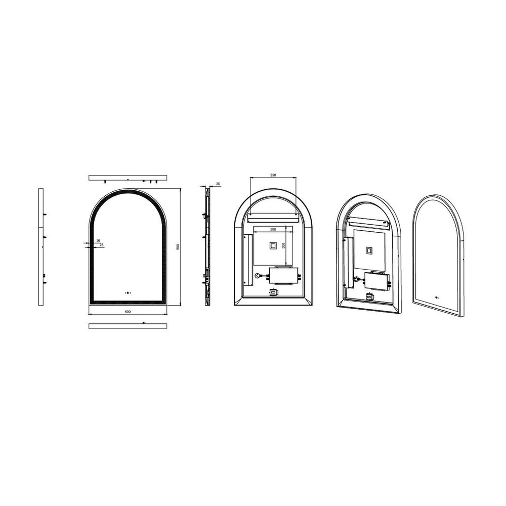 VITO LIRRA ARCHED IRON FRAMED LED MIRROR MATTE BLACK 600X900MM