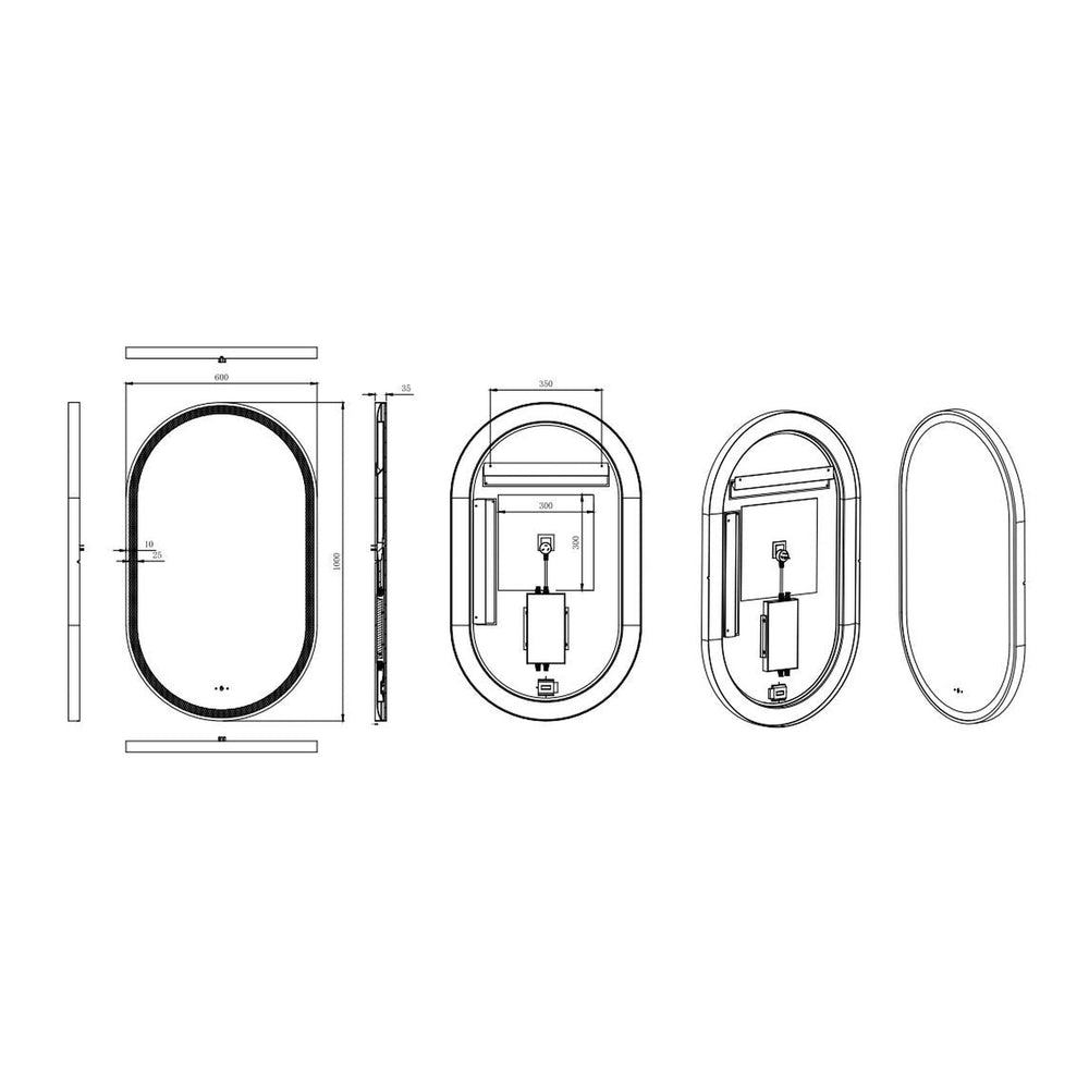 VITO LIRRA OVAL IRON FRAMED LED MIRROR MATTE BLACK 600X1000MM