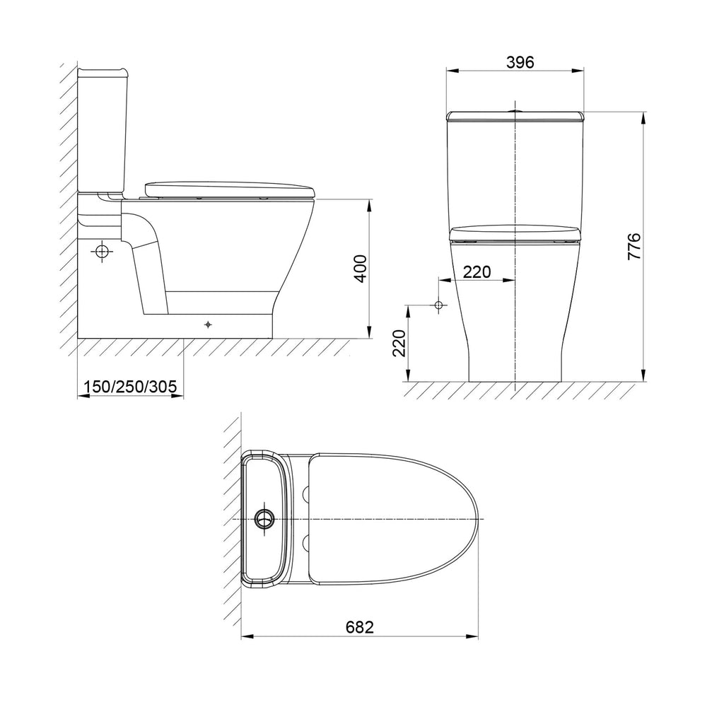 AMERICAN STANDARD LOVEN CLOSE COUPLED BACK-TO-WALL TOILET SUITE BOTTOM INLET WHITE