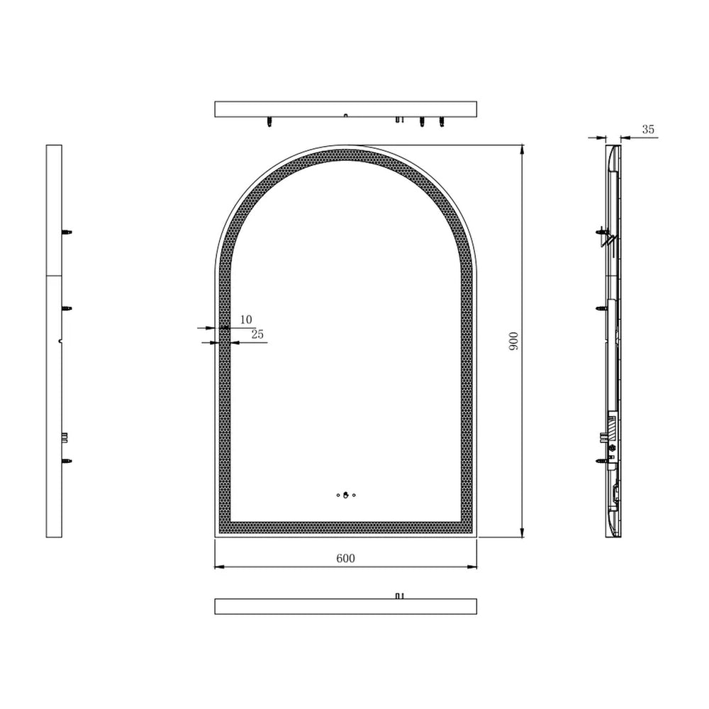 VITO LIRRA ARCHED IRON FRAMED LED MIRROR MATTE BLACK 600X900MM