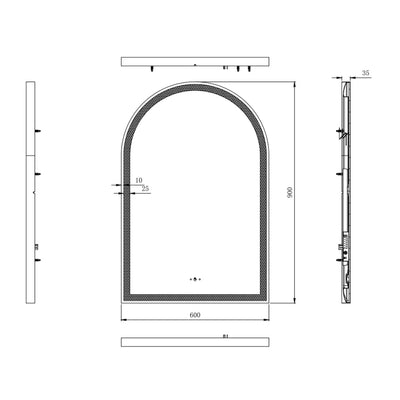 VITO LIRRA ARCHED IRON FRAMED LED MIRROR BRUSHED GOLD 600X900MM