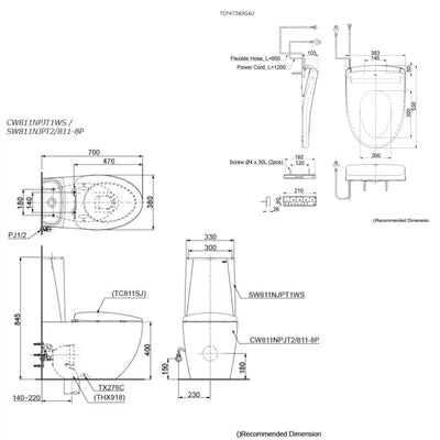 TOTO LE MUSE CLOSE COUPLED TOILET SUIT AND S7 WASHLET W/ REMOTE AND AUTOLID PACKAGE ELONGATED GLOSS WHITE