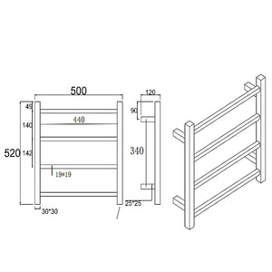 AQUAPERLA 4 BARS HEATED TOWEL RACK BRUSHED NICKEL 520MM