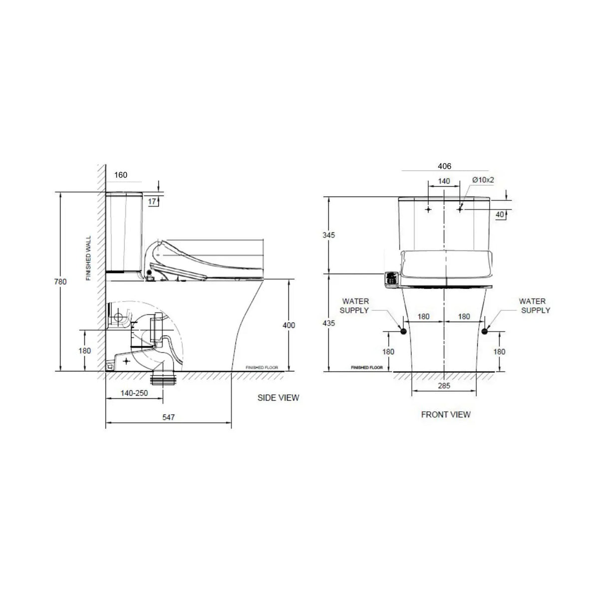 AMERICAN STANDARD SIGNATURE HYGIENE RIM CLOSE COUPLED BACK-TO-WALL SMART TOILET SUITE BACK INLET WITH SPALET E-BIDET SEAT WHITE