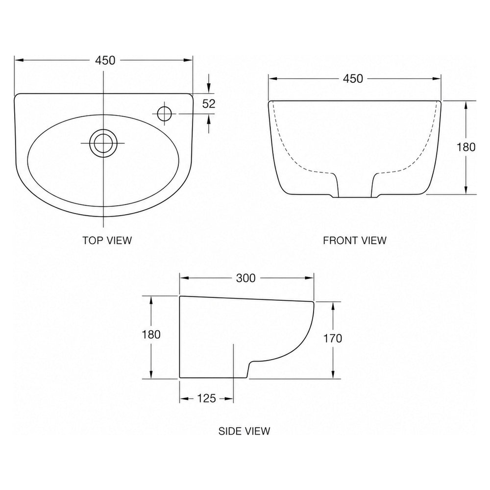 AMERICAN STANDARD STUDIO WALL BASIN OVERFLOW WHITE 450MM